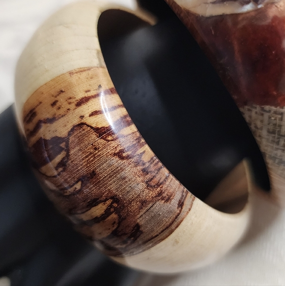 VINTAGE RESIN WOOD BANGLE SET EARTH TONE CHUNKY STATEMENT HIPPIE BOHO - Picture 14 of 16